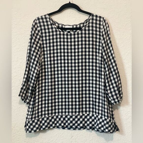 J. Jill Black & White Checkered Gingham Top Size Large - Picture 1 of 10